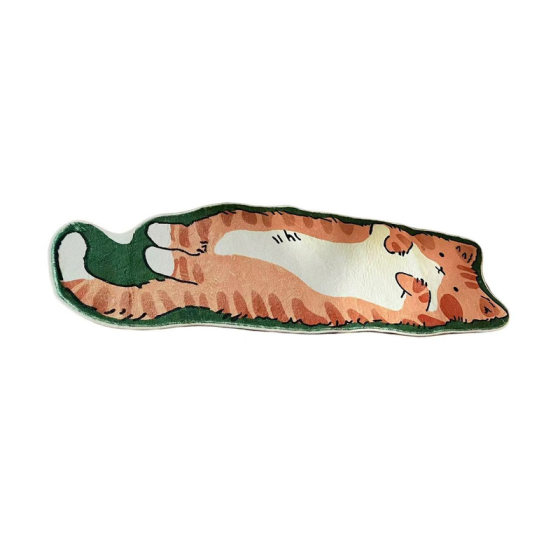 
Cute orange cat-shaped bedroom carpet, cartoon cute cat bedside blanket, home living room long floor mat