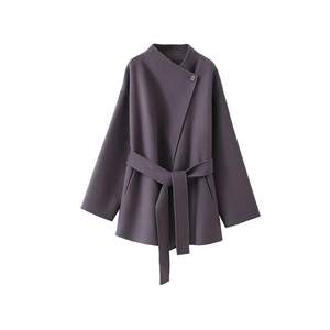 
POPCHRIO Okori wool cloak double-sided short woolen coat fox fur neck small man