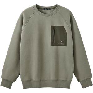 
Camel men's round neck sweatshirt men's autumn and winter 2026 retro plus velvet warm solid color loose long-sleeved T-shirt