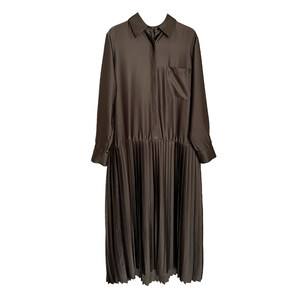 widelia Chen Jier's autumn and winter niche design long -sleeved shirt shirt stitching pleated dress long skirt 9250