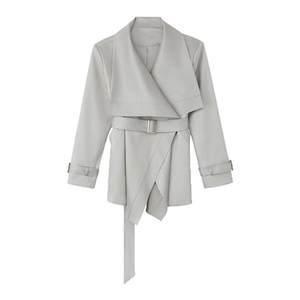 
PAPERLLL Xinjian Ji Lao Qian Belt Irregular Large Lapel Gloss Short Trench Coat Coat Women