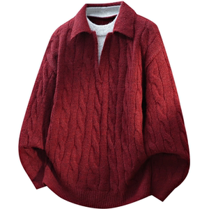 
Baleno S/K Red Retro Lapel Twist Pattern Sweater Men's Spring Zodiac Year Loose and Versatile Knitted Sweater YS