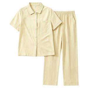 
[Same style at counter] Red bean soft cotton gauze men's and women's short-sleeved trousers pajamas home wear 5J106/5J105
