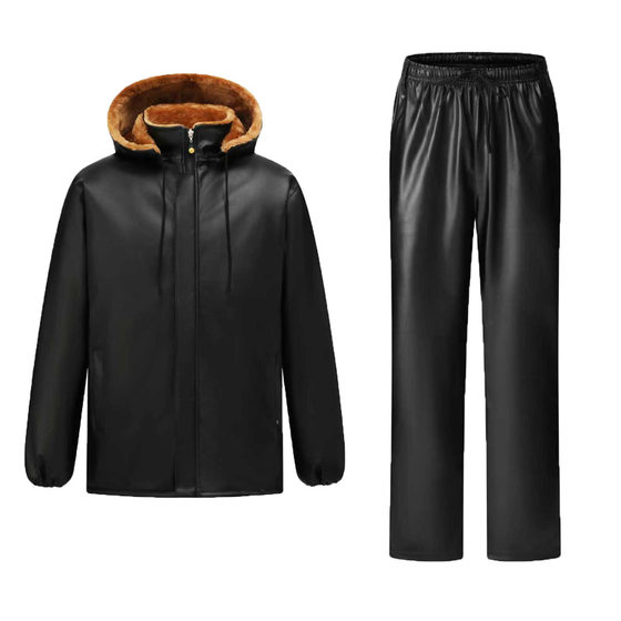 
2025 new men's leather pants plus velvet thickened oil-proof waterproof work clothes work suit leather jacket leather pants suit men