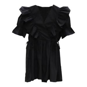
2024 new autumn dress Korean ruffle fleece sleeve waist-hugging lace-up high-waist dress Sweet A-line doll dress