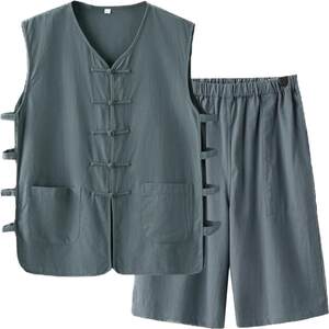 Summer thin cotton, cotton and linen, middle -aged and old sleeveless Tang clothing vest, casual Chinese vest, Chinese vest and horse gown Han shirt man
