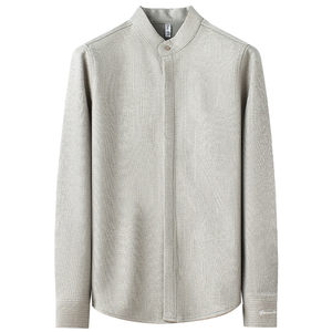 
High-end thickened brushed wool stand-up collar shirt for men long-sleeved autumn and winter striped casual warm tunic shirt for men