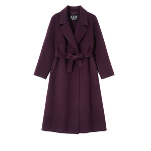 
Purple-red double-sided cashmere coat for women 2025 autumn and winter new mid-length waist-hugging and knee-high-end wool jacket