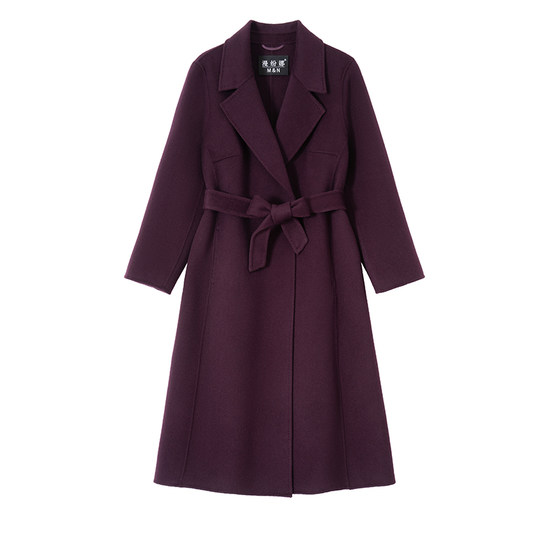 
Purple-red double-sided cashmere coat for women 2025 autumn and winter new mid-length waist-hugging and knee-high-end wool jacket