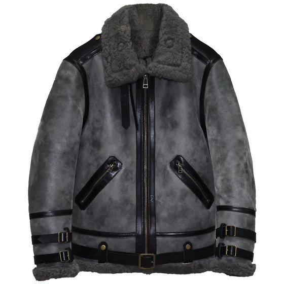 
Men's and women's original ecological sheep fur one-piece genuine leather coat thickened casual lapel short motorcycle jacket jacket such as