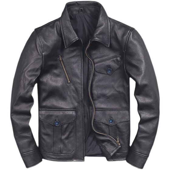 
Newsboy style fashionable genuine leather jacket for men autumn and winter calfskin short lapel slim motorcycle casual leather jacket