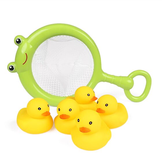 
Baby bathing toys baby fishing net small yellow duck in bathroom without water children swimming playing water pinching call men and women