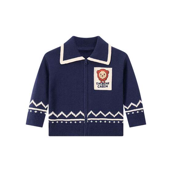 
TeenieWeenie Kids Bear Children's Wear 25 Autumn and Winter Men's and Women's College Style Zipper Knitted Sweater Cardigan