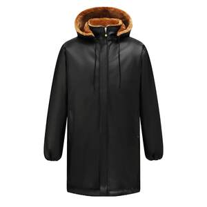 Hooding mid -length leather coat, velvet thickened loose, oil -proof, waterproof, wear, wear, wear, and grinding, middle -aged and elderly locomotive leather jacket men
