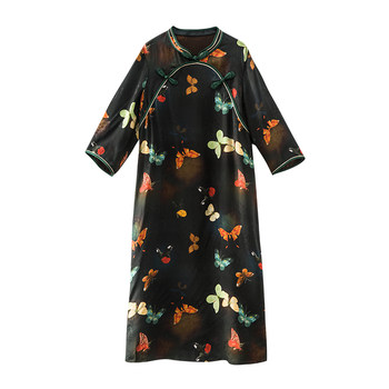 Beautiful Inn Retro Printed Man Silk Flavor Yunsha Cheongsam