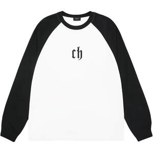 
CH raglan sleeves contrasting color round neck long-sleeved T-shirt men's autumn American fashion brand high street simple printed inner bottoming shirt