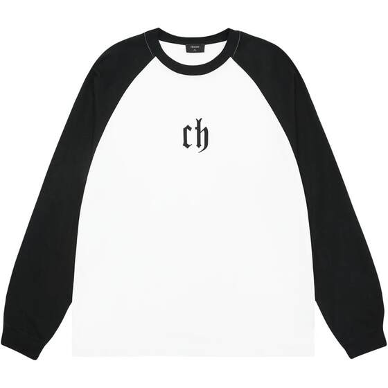
CH raglan sleeves contrasting color round neck long-sleeved T-shirt men's autumn American fashion brand high street simple printed inner bottoming shirt