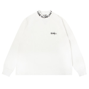 
VLONE EKG embroidered logo jacquard half turtleneck heavy loose long-sleeved T-shirt same style for men and women