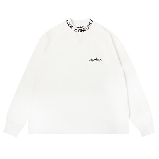 
VLONE EKG embroidered logo jacquard half turtleneck heavy loose long-sleeved T-shirt same style for men and women