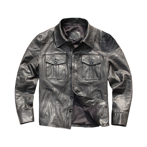 Japanese retro leather leather coat men's water washing, old -fashioned vegetable tannant cotton sheep leather shirt collar leather jacket jacket