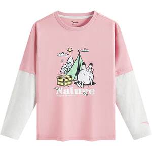 
Anta children's boys and girls long-sleeved shirts 2026 autumn new fake two-piece medium and large children's pure cotton long T-shirt tops