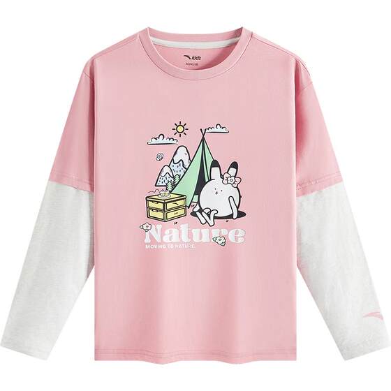 
Anta children's boys and girls long-sleeved shirts 2026 autumn new fake two-piece medium and large children's pure cotton long T-shirt tops