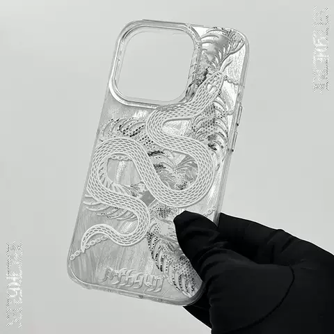 Silver Dragon Scale Imd Transparent Phone Case for iPhone 17, 16, 15, 14 and 13