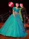 2024 ໃໝ່ Peacock Blue Shoulder Sparkling Diamond Belt Large Tutu Singing Competition Concert Performance Dress