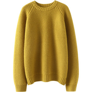 
Extremely beautiful! Fairy color autumn leaves are yellow ~ Heavy thick round neck cashmere sweater women's pure cashmere sweater knitted sweater loose winter