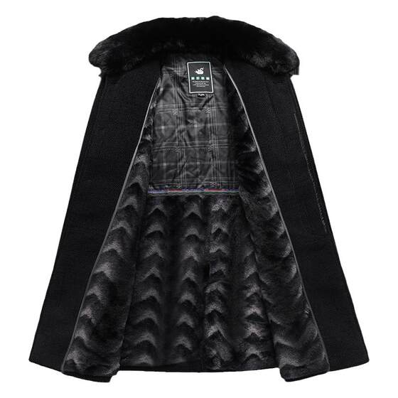 Middle -aged and elderly men's clothing plus velvet and thick hair woolen coat in winter middle -aged dad winter clothing long ski trench coat