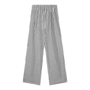 
Black and white striped pants for women in autumn new style fat girl mm high waist loose slim and lazy style walking wide-leg casual pants