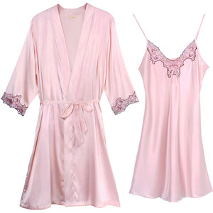 Spring and Autumn Sexy Pajamas Women Summer Thin Ice Silk Suspender Nightgown Long Sleeve Nightgown Two-piece Set 2026 New Style