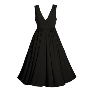 Miai original <Black Swan> Hepburn French retro V-neck high waist large swing umbrella skirt sleeveless dress autumn and winter