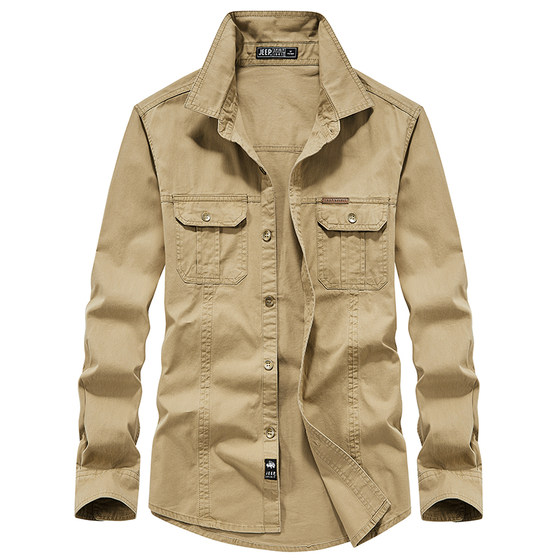 
Jeep workwear long-sleeved shirt men's spring and autumn new middle-aged large-size shirt jacket men's pure cotton casual jacket