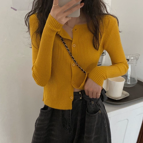 Осенний приталенный лонгслив, кардиган, тонкий трикотажный свитер, 2022 года