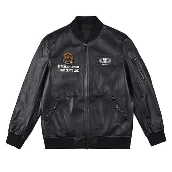 
Reddy Pole men's genuine leather leather jacket spring and autumn new cowhide leather knitted baseball collar leather jacket men's