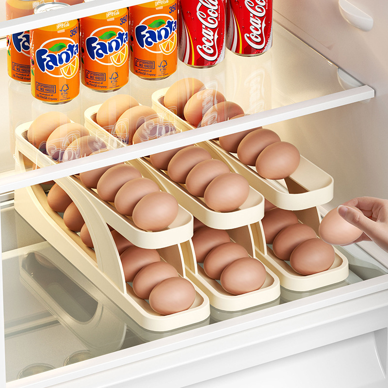 滑梯式鸡蛋盒冰箱侧门专用双层自动滚蛋器厨房台面防摔鸡蛋收纳盒