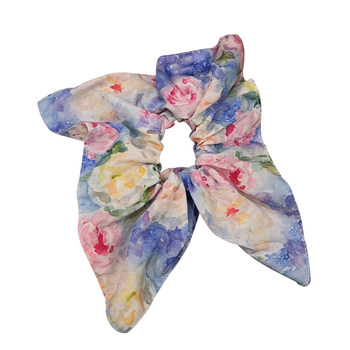 Oil painting style fresh floral fabric square scarf hair loop hair accessories