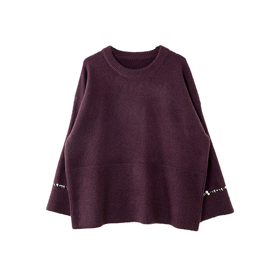 
Boucherie round neck beaded lazy long-sleeved sweater for women 2026 spring simple loose and versatile knitted inner top
