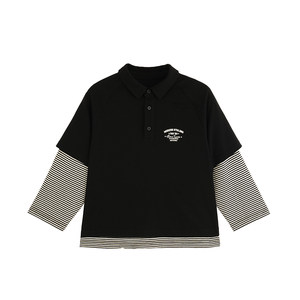 
Yantaijia boys' fake two-piece Category A long-sleeved T-shirt spring children's clothing male baby clothes children's black and white striped tops