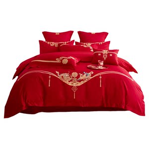 
Hongdou Wedding Bed Four-piece Set Newly Wedding Big Red Sheet Quilt Cover Festive Wedding Room Bedding