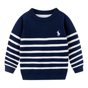 
Boys striped sweater 2026 new round neck pullover sweater commuter style versatile autumn and winter double layer sweater