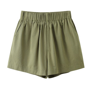 
High-waisted casual cotton and linen shorts for women in summer large size fat mm200*0.5kg loose and slim and elastic waist A-line five-point wide-leg pants