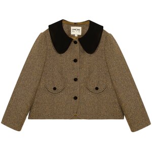 Omont egg tart home retro small fragrance short jacket for women's new winter contrast doll collar woolen coat