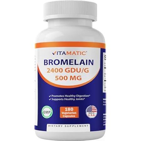 Vitamatic Bromelain Supplement 500mg, 2400 GDU/g, Proteol