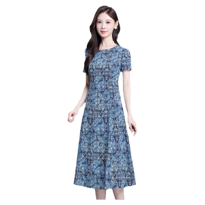 
Ellen fashionable dress for women 2026 new summer style elegant and slimming blue printed age-reducing long dress