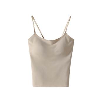 Ice silk beautiful back white suspender vest for women with chest pad bra integrated base 2025 new summer outside wear