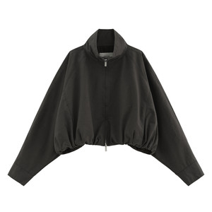 
[Marseille] Mist washed cotton three-dimensional hand-pleated stand-up collar silhouette bat-sleeve zipper jacket-28