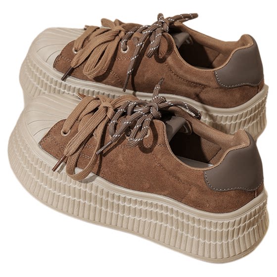 
Daphne brown thick-soled sneakers for women 2026 new spring Maillard shell toe plus velvet canvas sports shoes