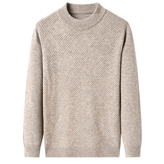 
Shanghai Chunzhu Cashmere Sweater Winter Men's Half Turtle Collar Thick Sweater Middle-aged and Elderly Warm Inner Knitted Bottoming Sweater